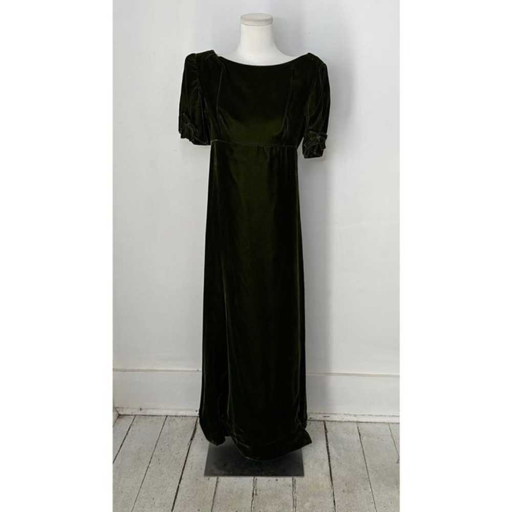 Vintage 70s Green Velvet Maxi With Bow Accents - image 1