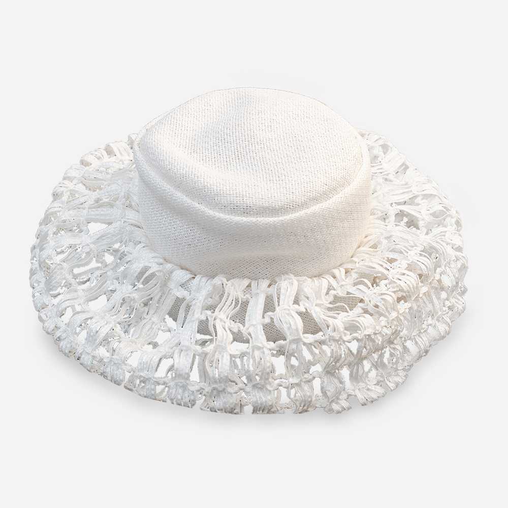 Archie Eason White Hat, Straw Waterfall Brim - image 1