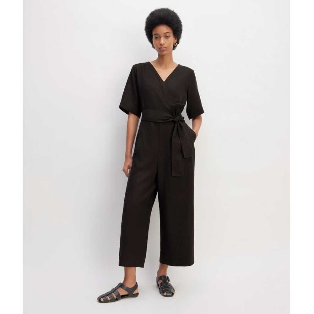 Everlane The Linen Cross-Front Jumpsuit Black Siz… - image 1