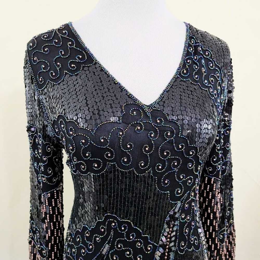 Vintage Beaded Silk Gown Black Dress Rainbow Irid… - image 3
