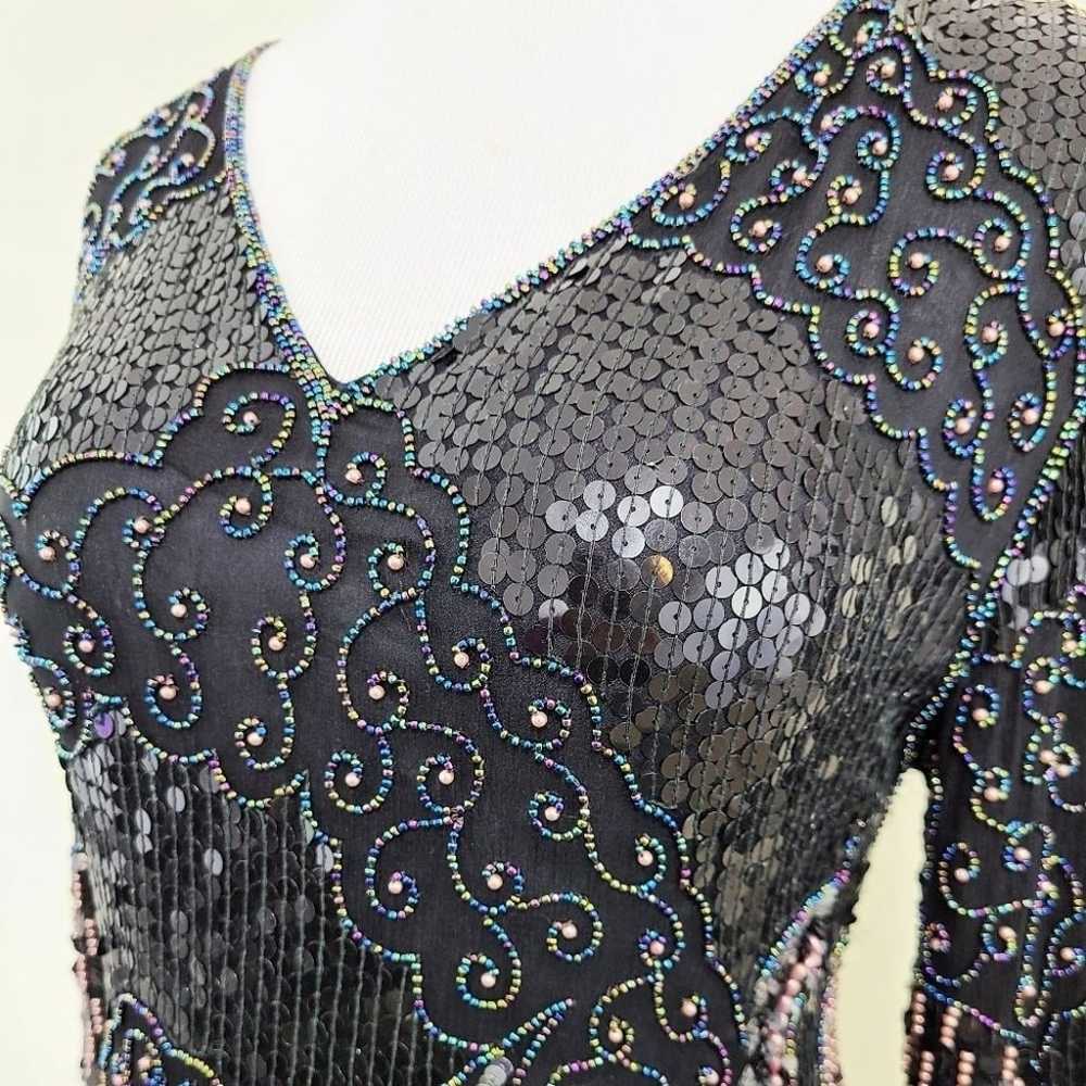 Vintage Beaded Silk Gown Black Dress Rainbow Irid… - image 4