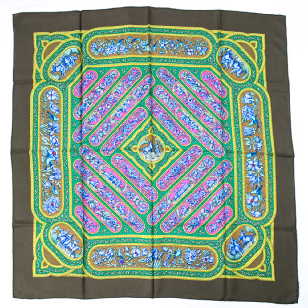 [Used Scarf] Hermes Scarf Kare90 Silk Qalamdan Fl… - image 1