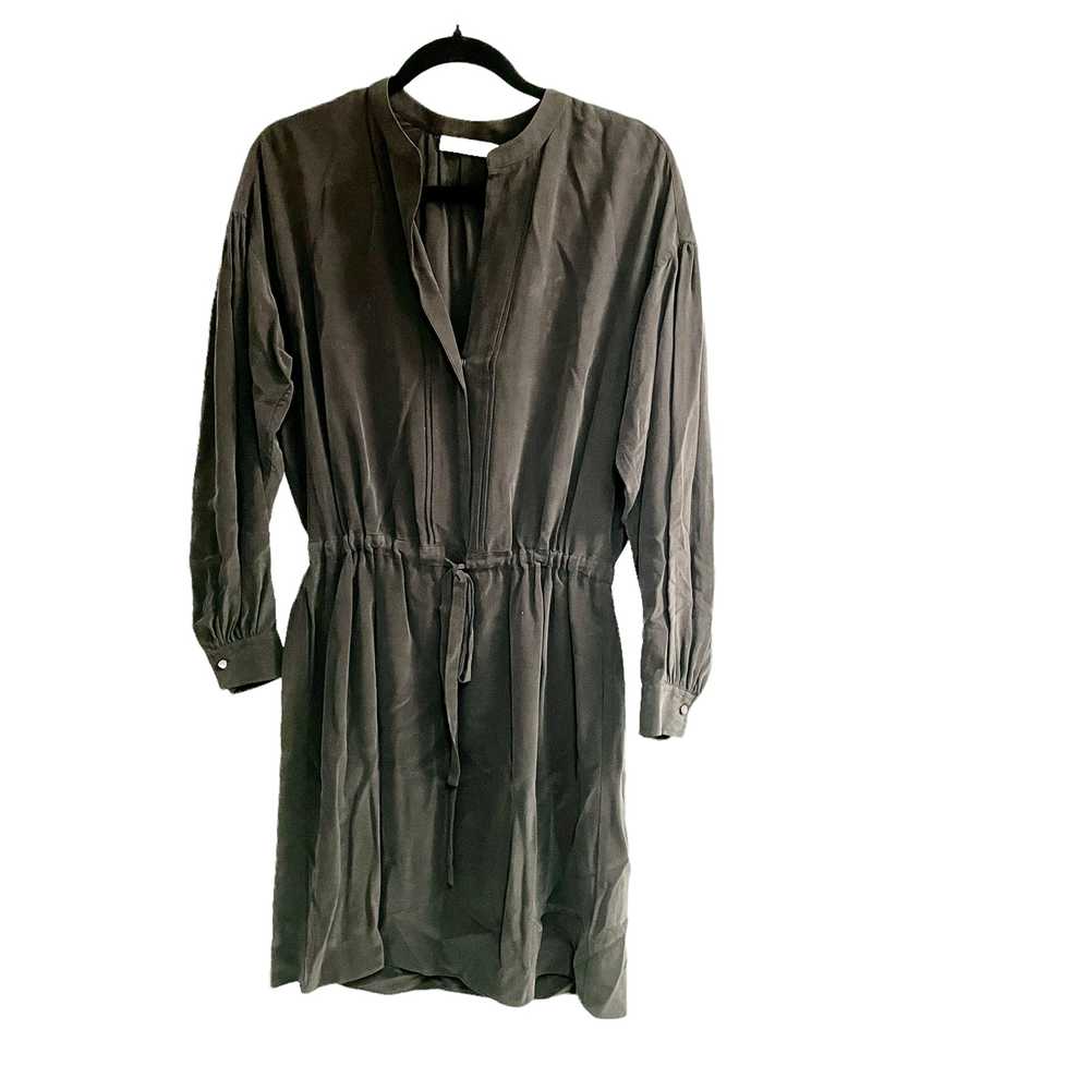 Vince Shirred Sleeve Silk Dress Charcoal Gray Bla… - image 2