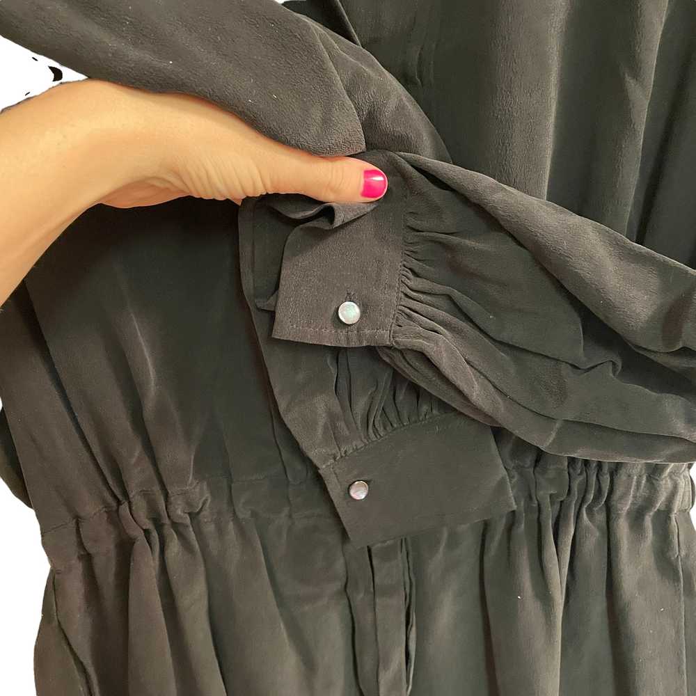 Vince Shirred Sleeve Silk Dress Charcoal Gray Bla… - image 4
