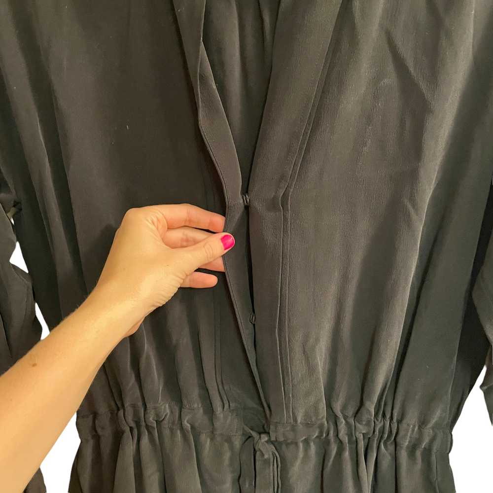 Vince Shirred Sleeve Silk Dress Charcoal Gray Bla… - image 6