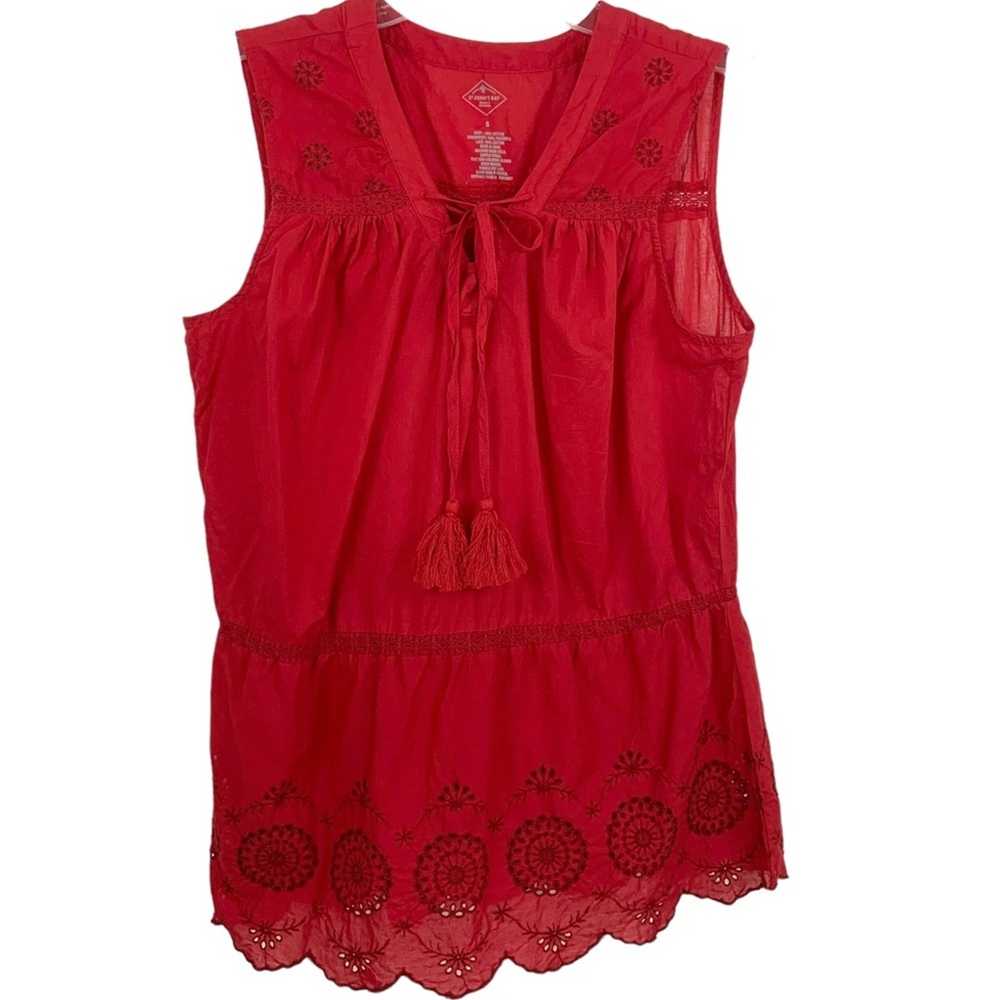 St. Johns Bay Cotton Red Floral Embroidered Eyele… - image 1