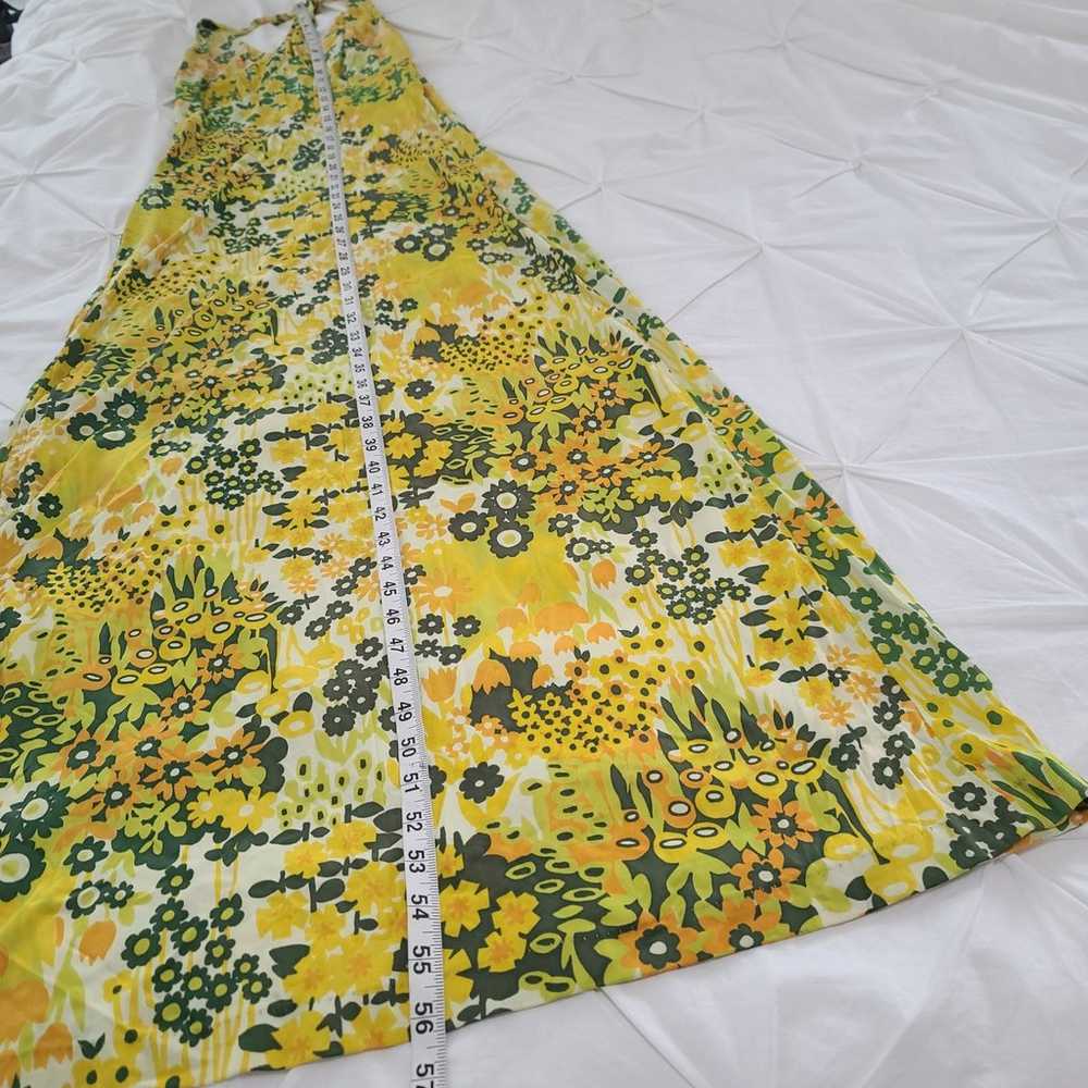 VTG Dress Mod Stretch Halter Yellow Green Flower … - image 10