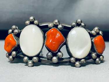 CHUNKY DUNKY!! VINTAGE NAVAJO CORAL PEARL STERLIN… - image 1