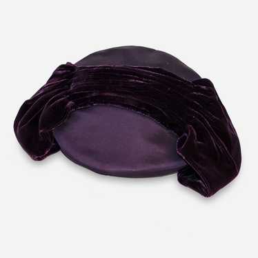 Vintage Purple Velvet Hat, 1950s Half Hat