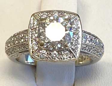 14K White Gold Halo Engagement Ring - image 1