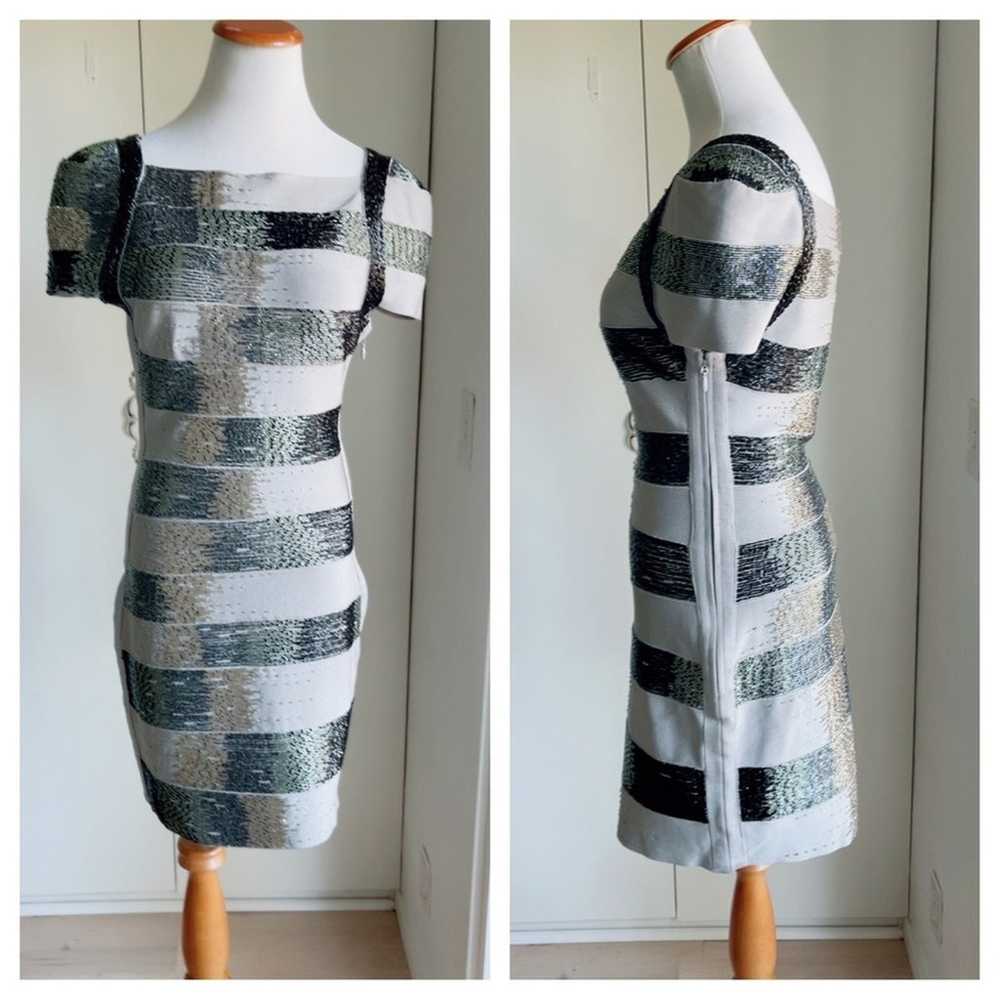 Herve’ Leger Bandage Dress Fully Beaded Grey/ Sil… - image 2