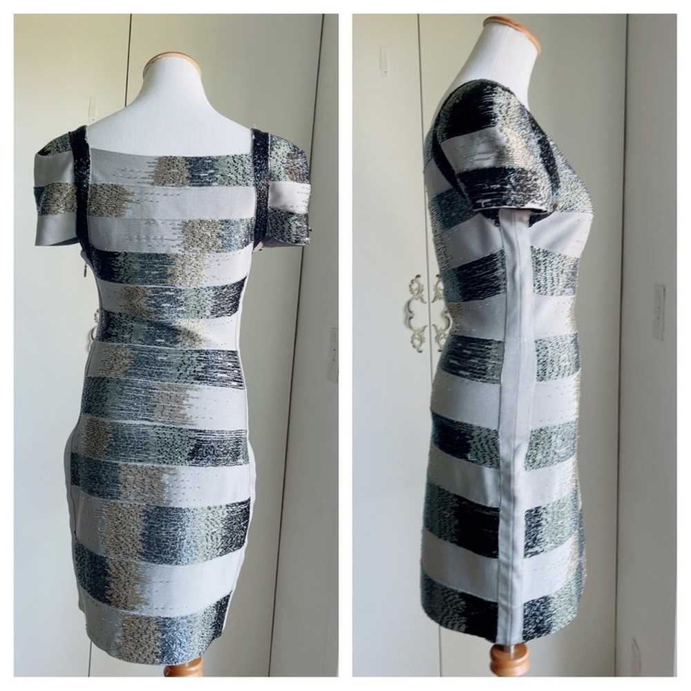 Herve’ Leger Bandage Dress Fully Beaded Grey/ Sil… - image 3