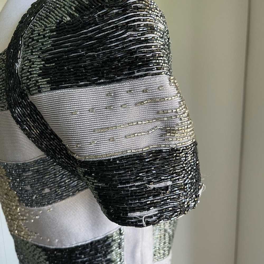 Herve’ Leger Bandage Dress Fully Beaded Grey/ Sil… - image 6
