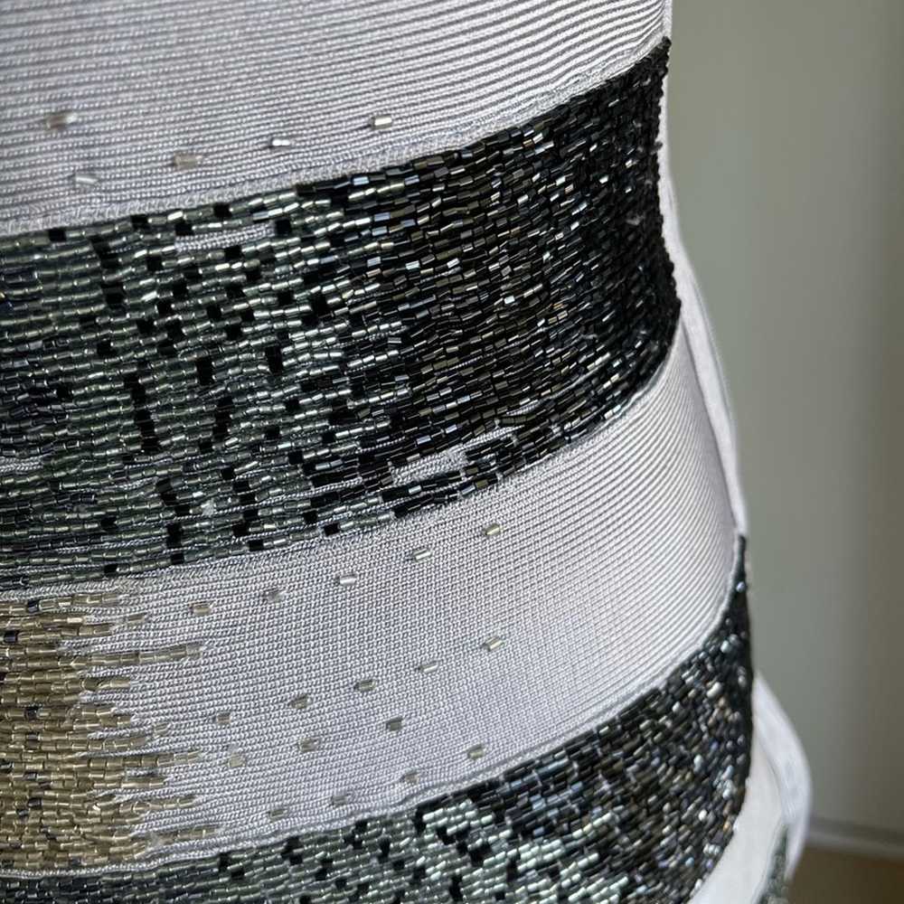 Herve’ Leger Bandage Dress Fully Beaded Grey/ Sil… - image 8