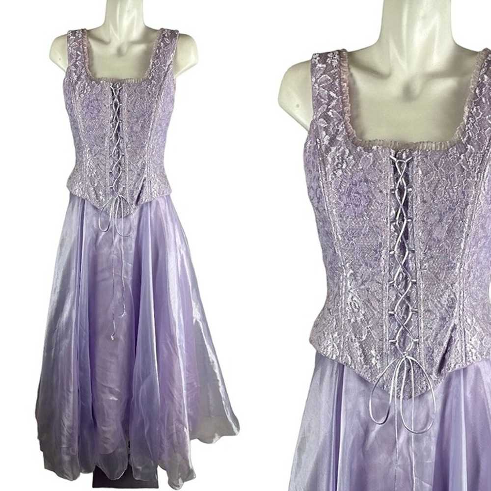 Vtg Y2k Pastel Purple Corset Shiny Prom Party Dre… - image 1