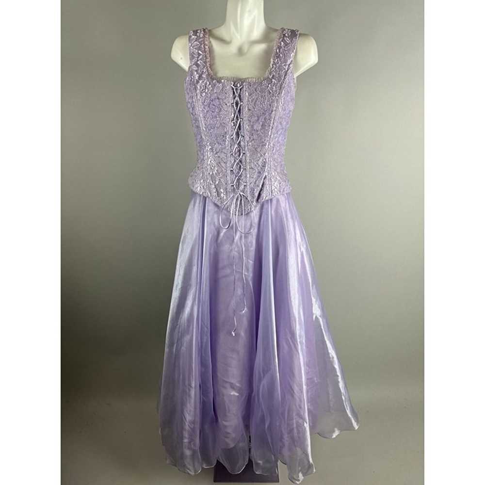 Vtg Y2k Pastel Purple Corset Shiny Prom Party Dre… - image 7