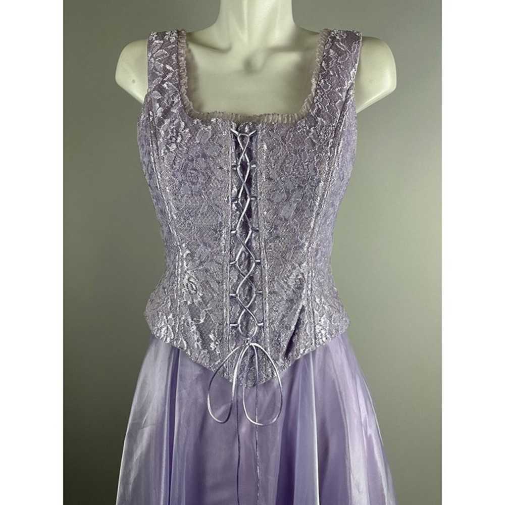 Vtg Y2k Pastel Purple Corset Shiny Prom Party Dre… - image 8