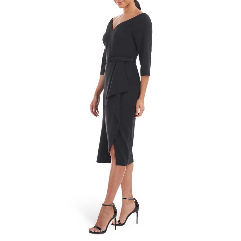 Kay Unger Black Izzy Ruffle Side Slit Midi Dress … - image 1