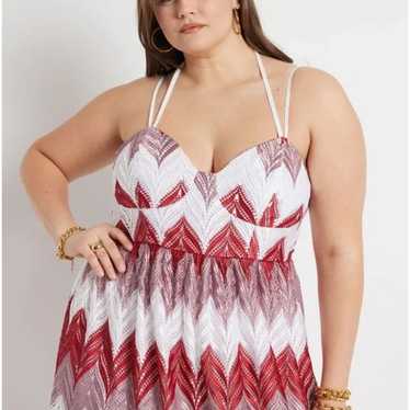 Eloquii Womens Chevron Lace Maxi Dress Size 20 Red