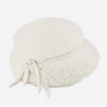 1960s Winter White Hat, Faux Fur Mesuline, Size 21