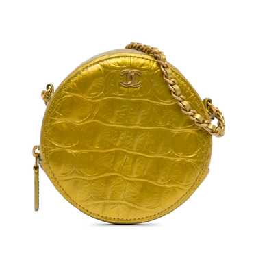 Gold Chanel Paris-New York Coco Croc Round Crossb… - image 1