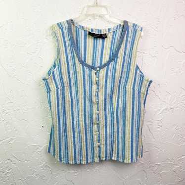 Vintage 90s Blue Green Striped Button Front Smock… - image 1