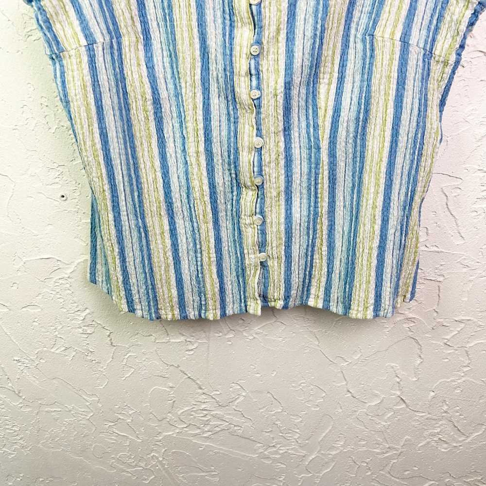 Vintage 90s Blue Green Striped Button Front Smock… - image 3