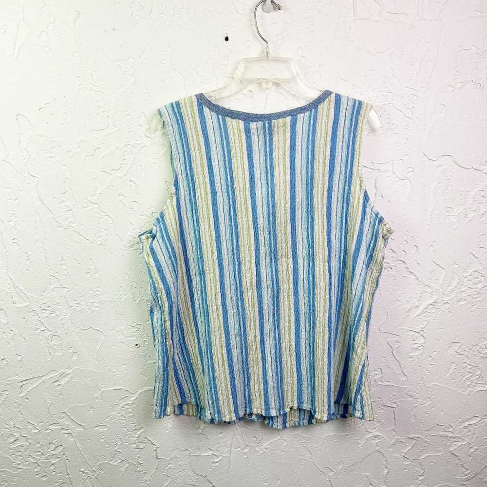 Vintage 90s Blue Green Striped Button Front Smock… - image 4