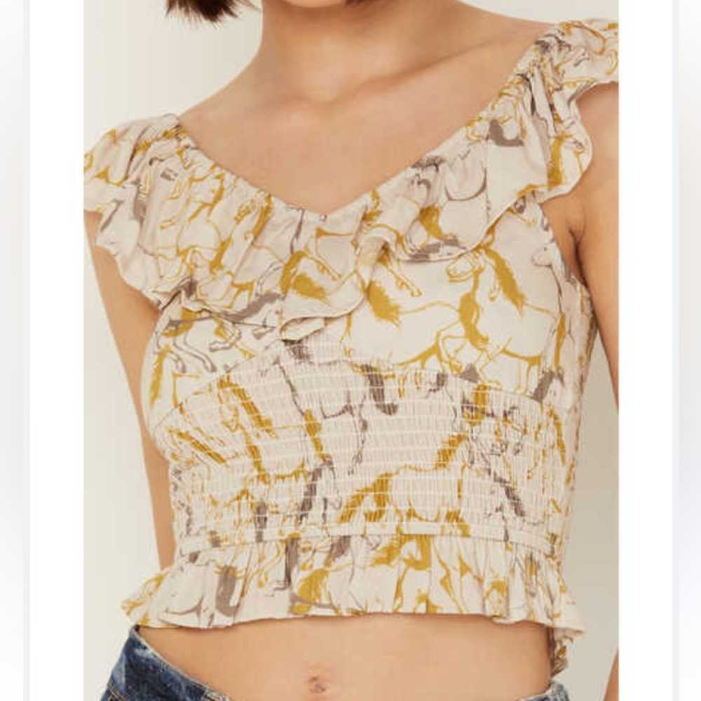 Molly Green M Orange Colorful Floral Crop Top - image 1