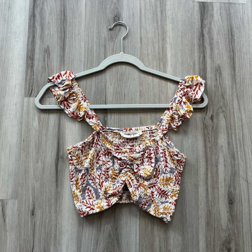 Molly Green M Orange Colorful Floral Crop Top - image 2