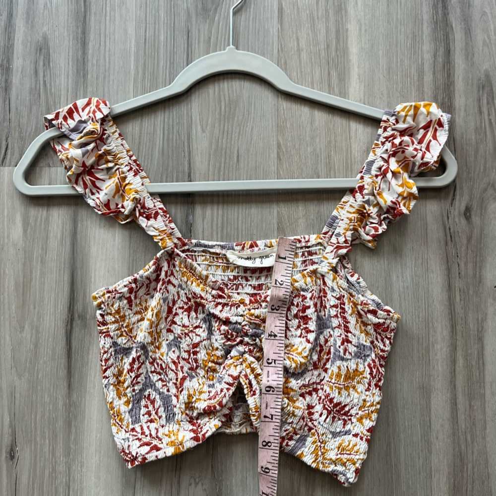 Molly Green M Orange Colorful Floral Crop Top - image 5
