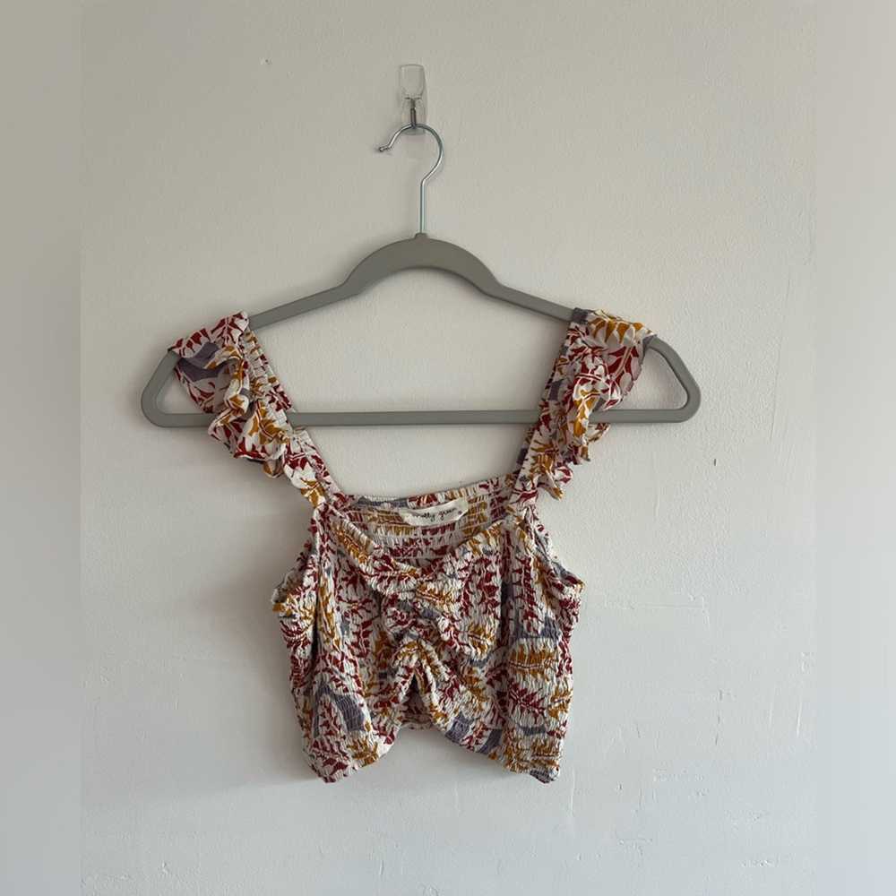 Molly Green M Orange Colorful Floral Crop Top - image 6