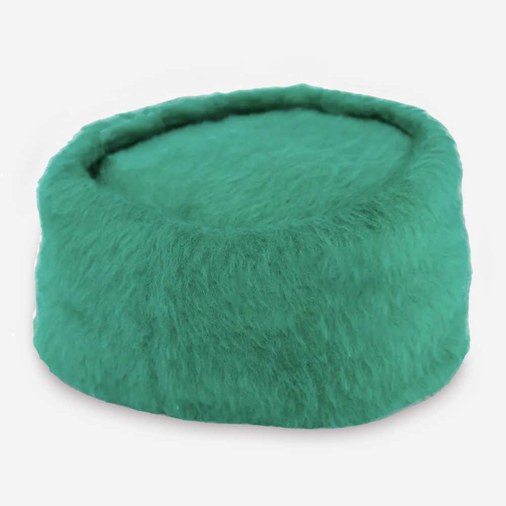 1960s Green Pillbox Hat, Melusine Wool Faux Fur - image 1
