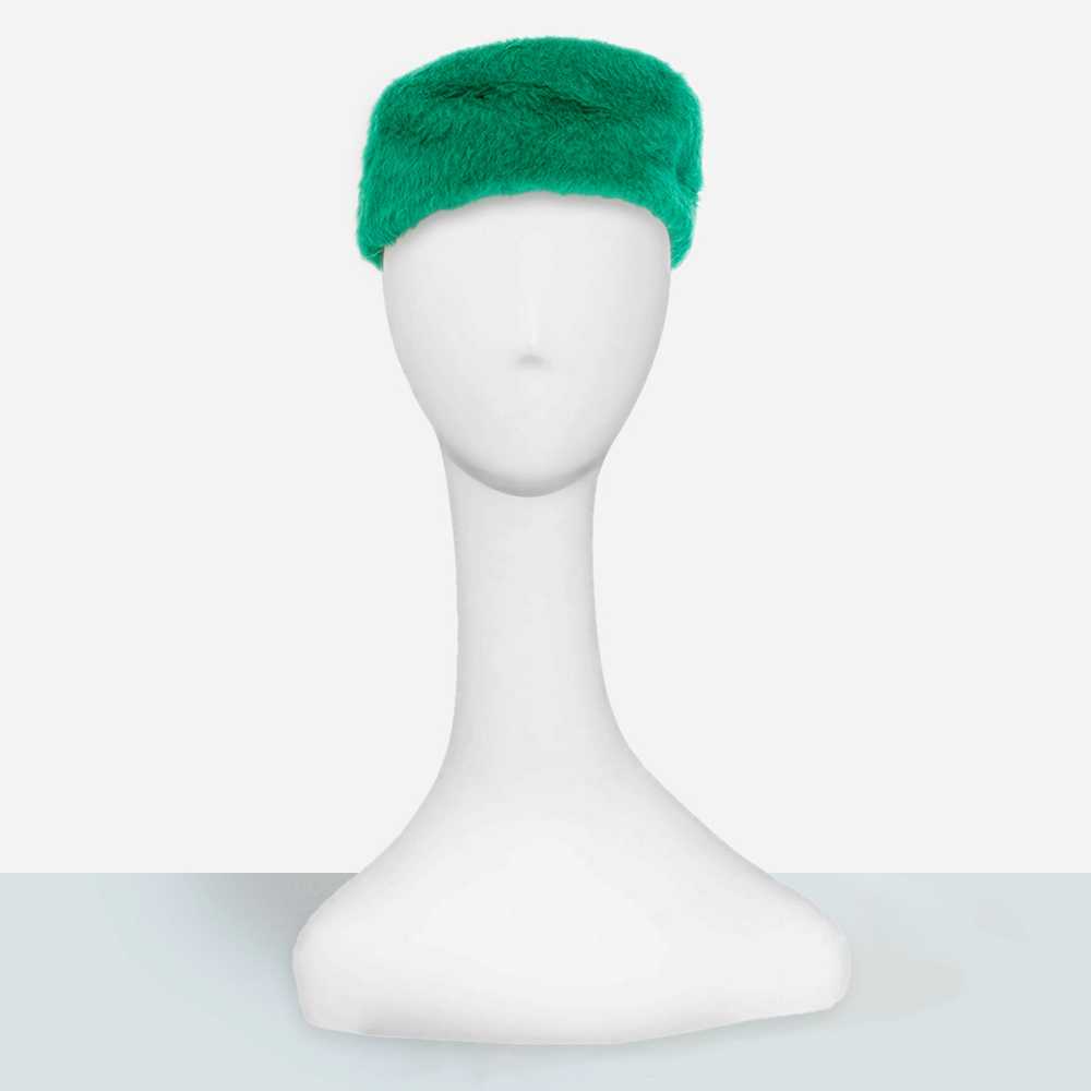 1960s Green Pillbox Hat, Melusine Wool Faux Fur - image 2