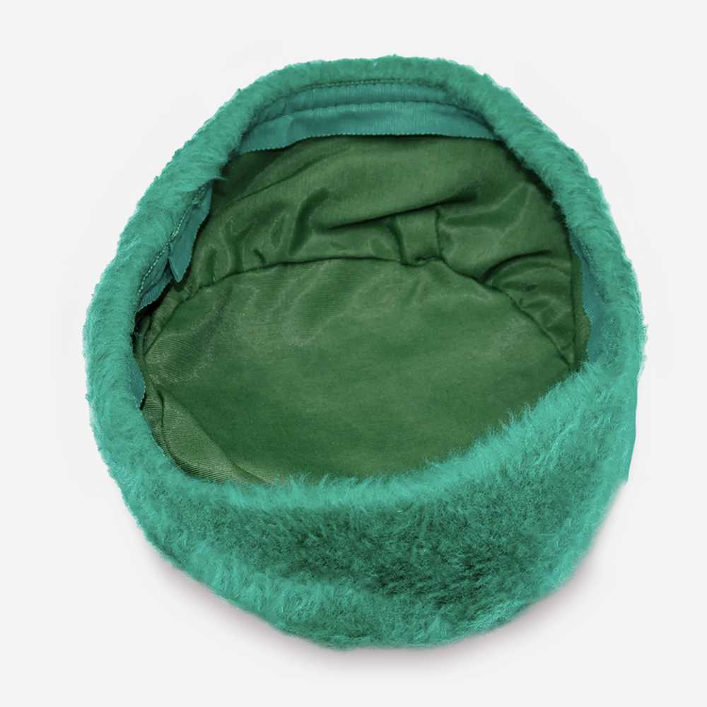 1960s Green Pillbox Hat, Melusine Wool Faux Fur - image 7