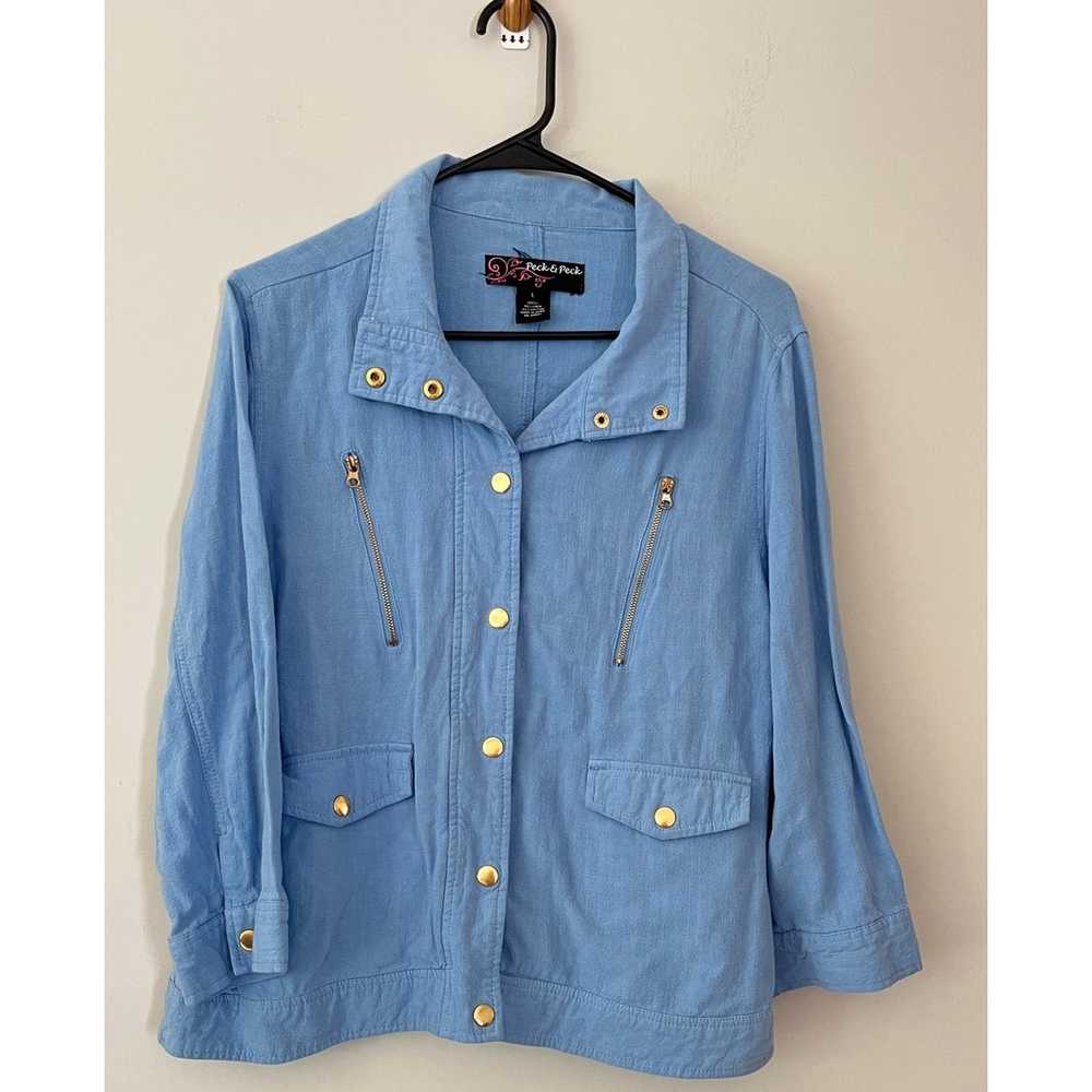 Soft blue linen/cotton blend button front jacket … - image 1