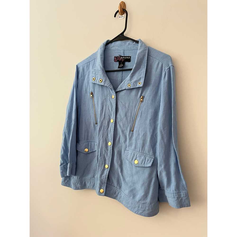 Soft blue linen/cotton blend button front jacket … - image 2