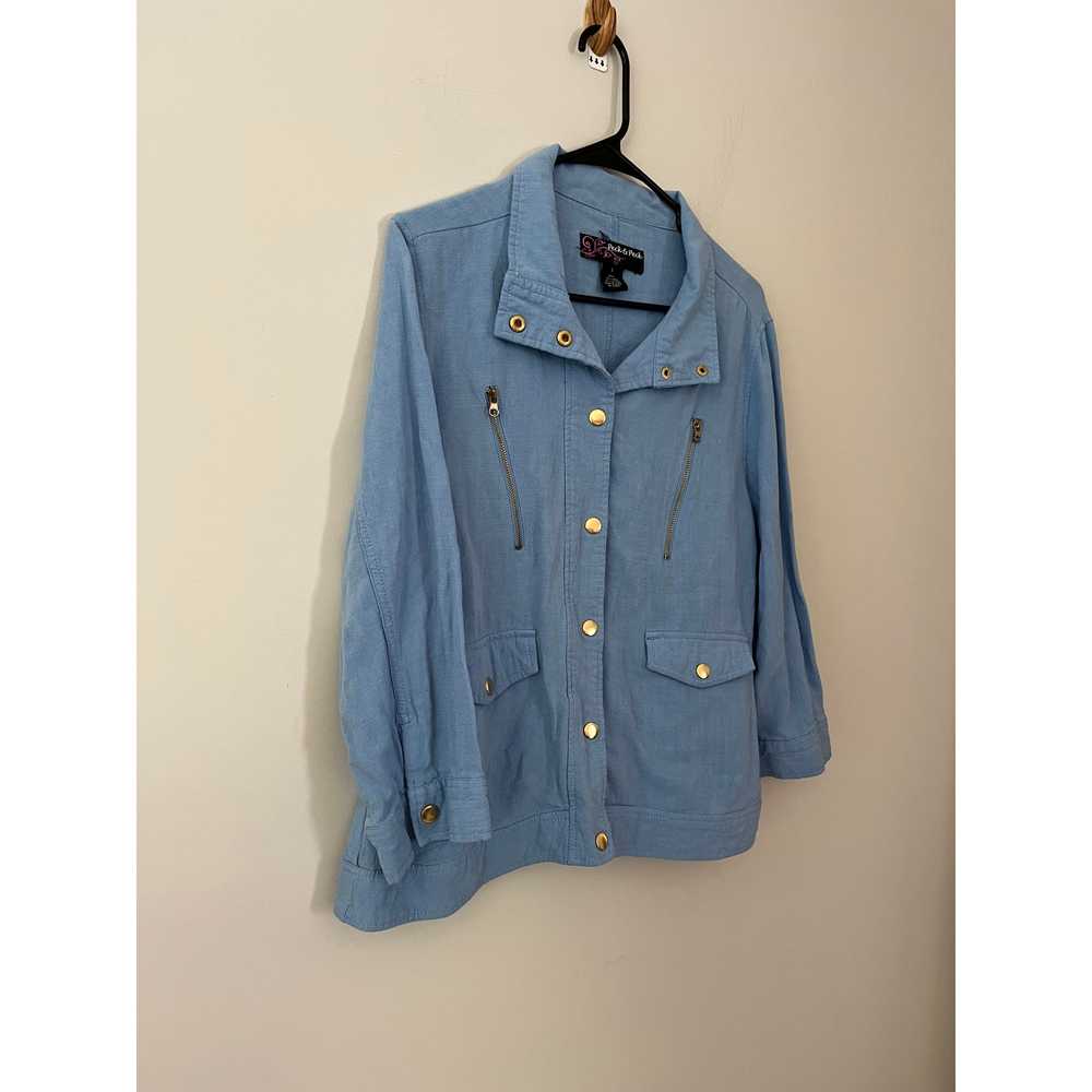 Soft blue linen/cotton blend button front jacket … - image 3