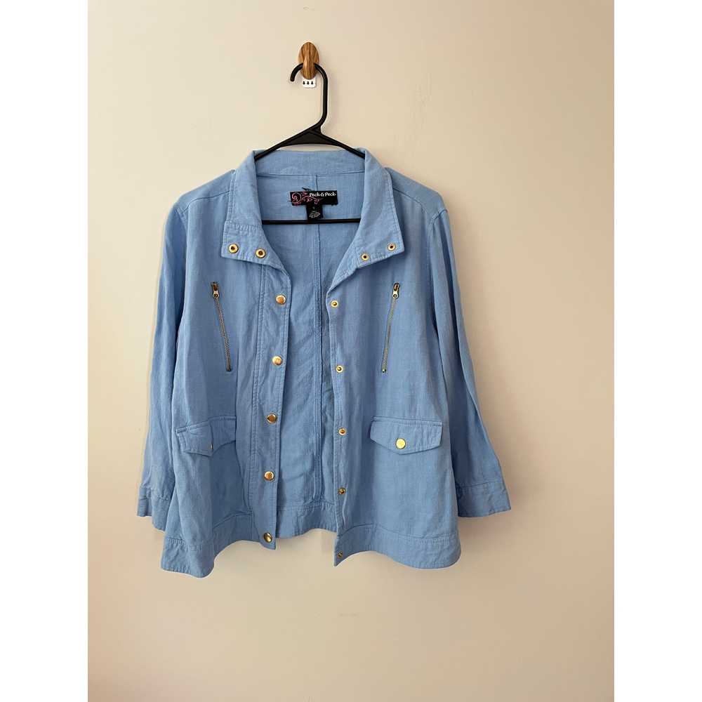 Soft blue linen/cotton blend button front jacket … - image 5