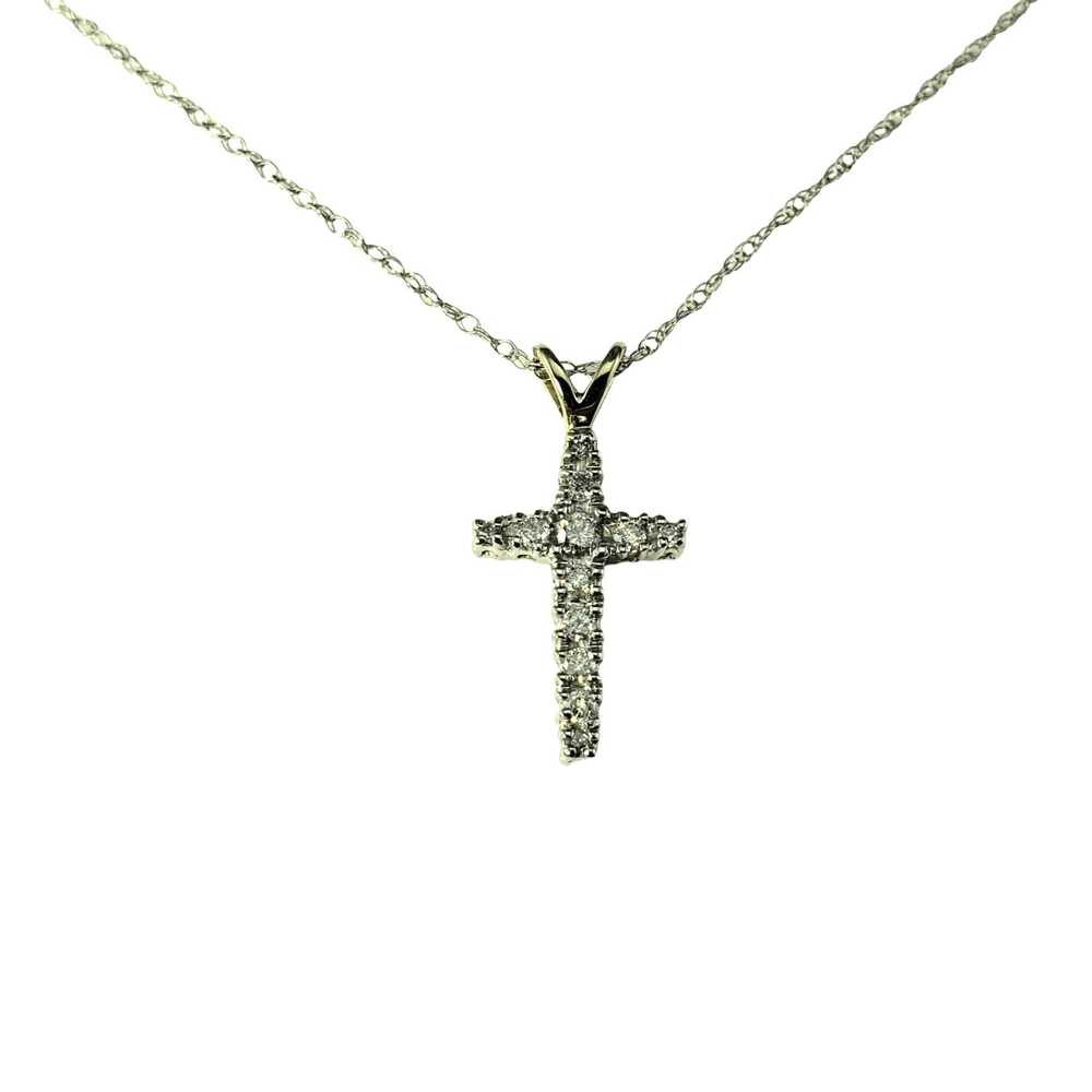 14 Karat White Gold Diamond Cross Pendant Necklac… - image 1