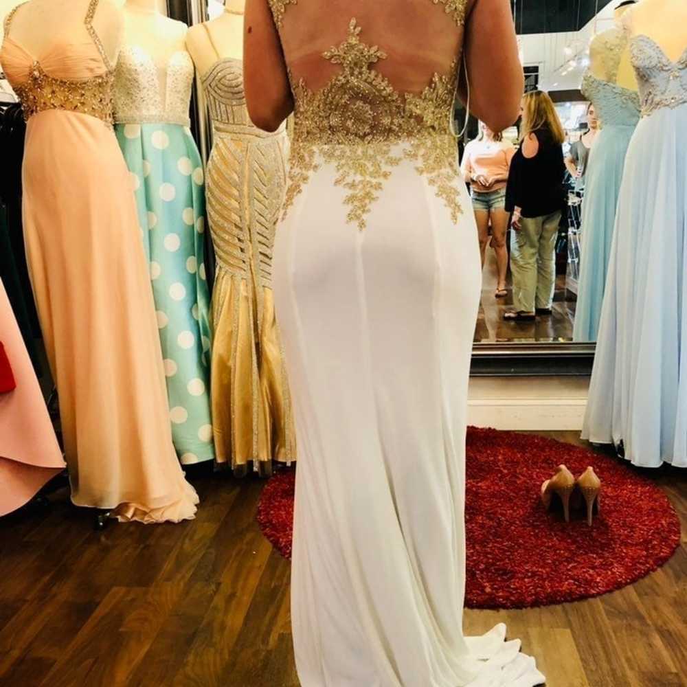 Boutique white & gold prom dress || size medium - image 2
