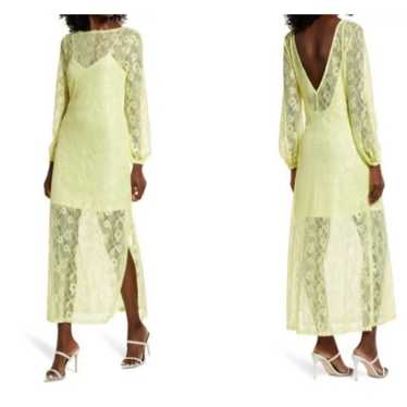 Open Edit Sheer Lace Long Sleeve Maxi Dress in ye… - image 1