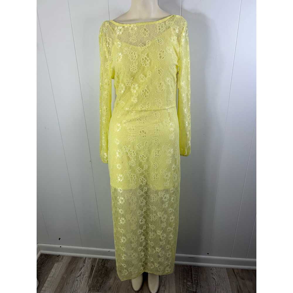 Open Edit Sheer Lace Long Sleeve Maxi Dress in ye… - image 3