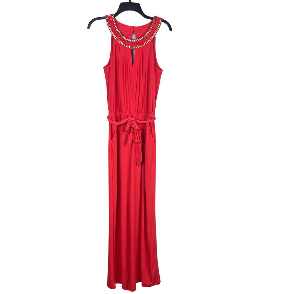 Vince Camuto Coral Beaded Round Neck Drape Romper… - image 1