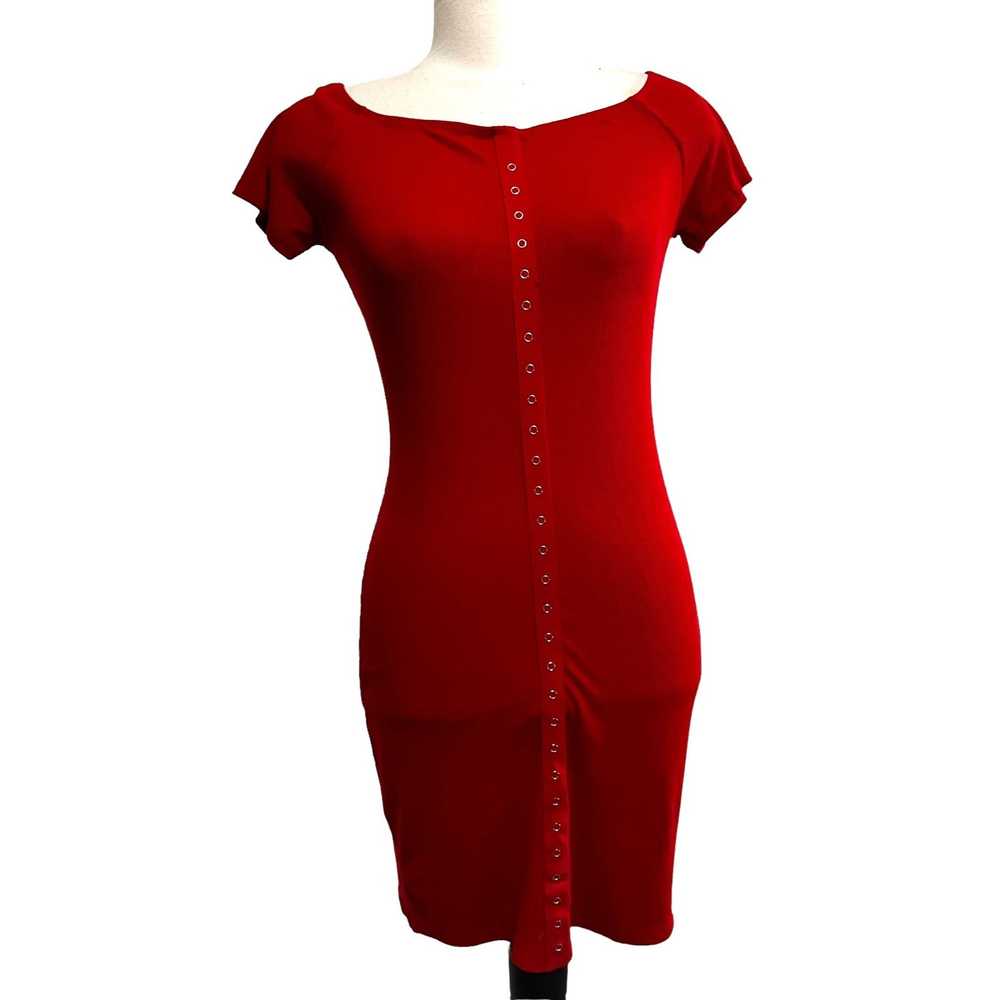 Other Heart & Hips Red Ribbed Bodycon Button Down… - image 1