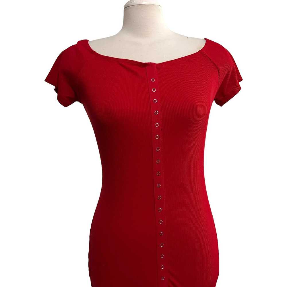 Other Heart & Hips Red Ribbed Bodycon Button Down… - image 5