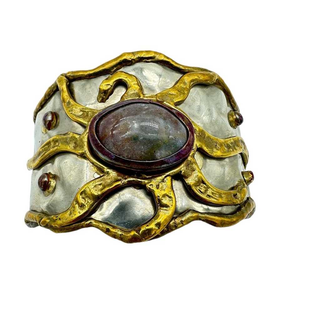 Brutalist Sun Cuff Copper Bracelet Vintage Stone … - image 1