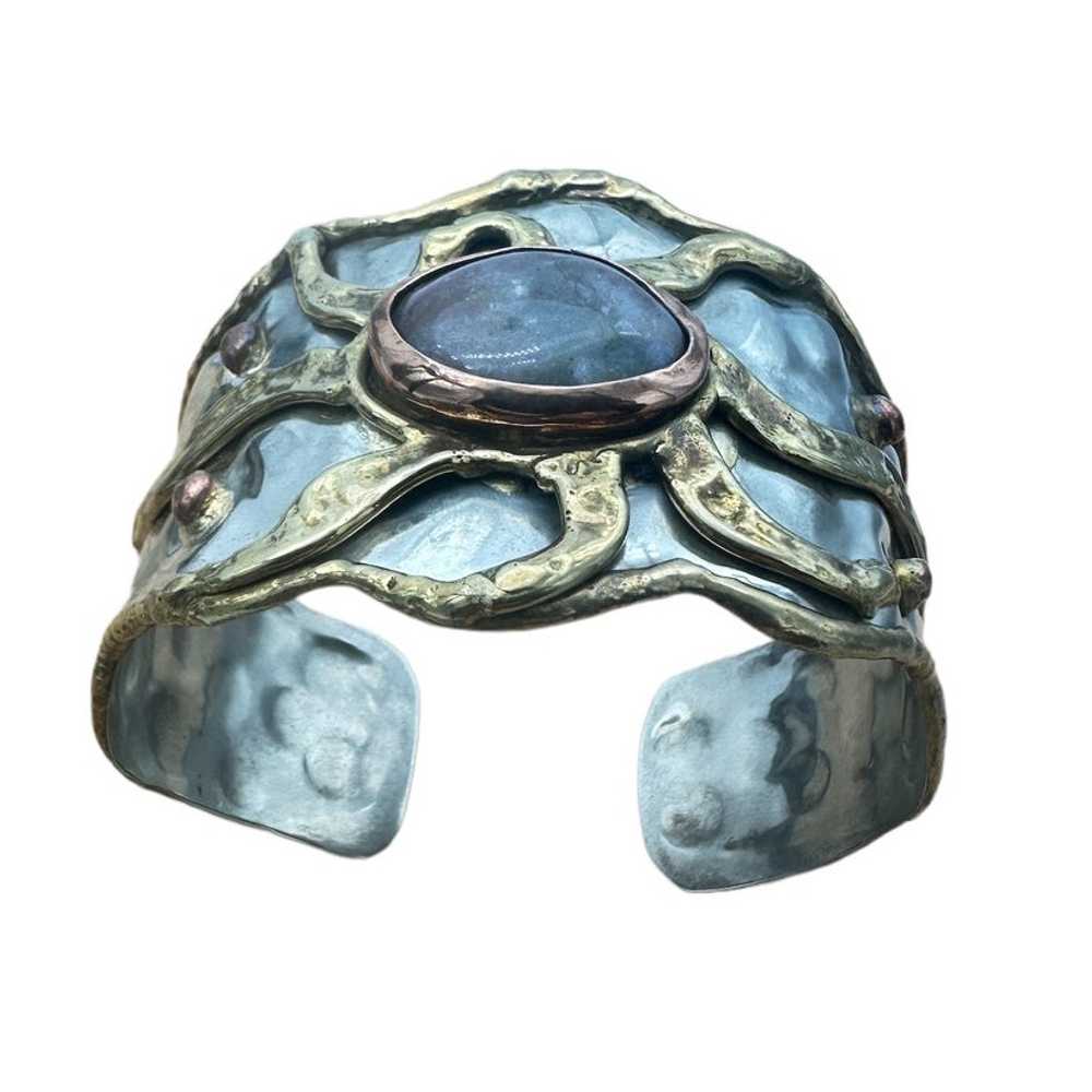 Brutalist Sun Cuff Copper Bracelet Vintage Stone … - image 3