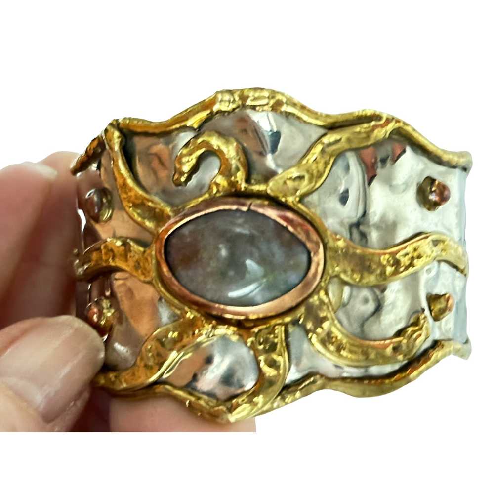 Brutalist Sun Cuff Copper Bracelet Vintage Stone … - image 4
