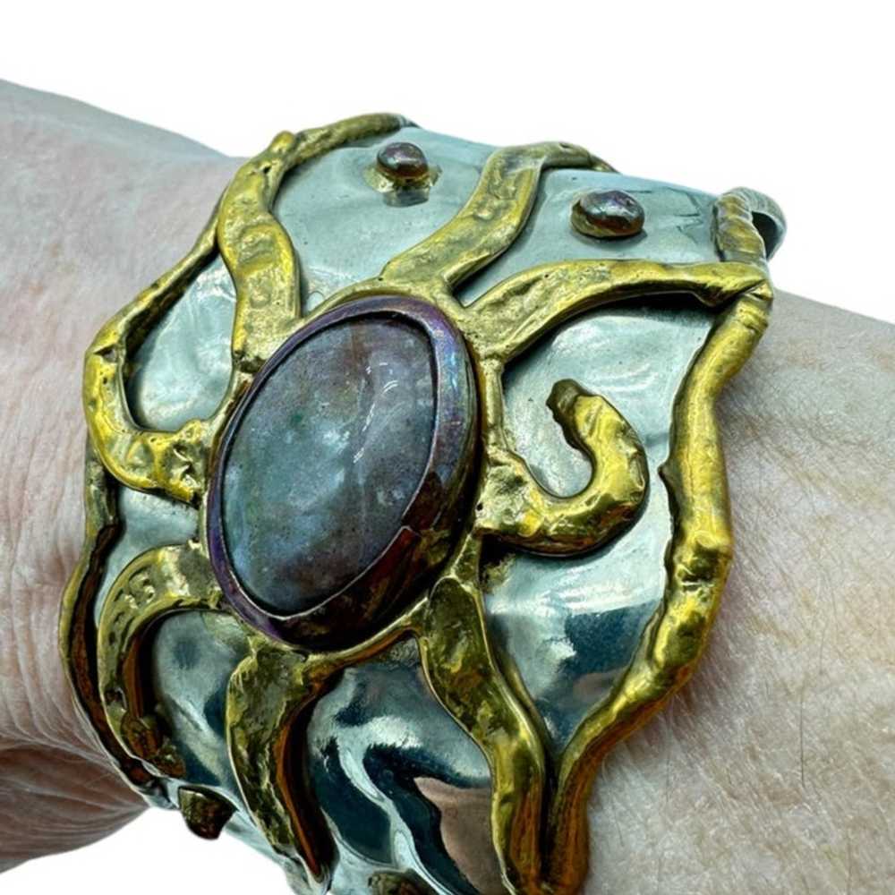 Brutalist Sun Cuff Copper Bracelet Vintage Stone … - image 5